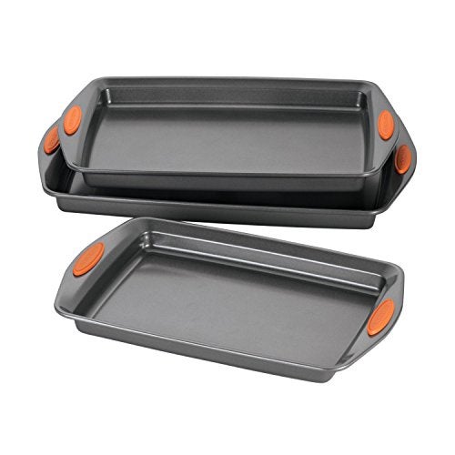 Rachael Ray Nonstick Bakeware Set with Grips, Nonstick Cookie Sheets / Baking Sheets - 3 Piece, Gray with Orange Grips - Image 2