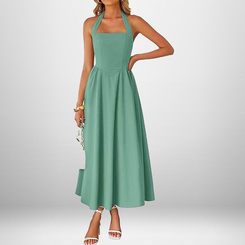 Women's 2026 Spring Elegant Halter Neck A-Line Maxi Dress with Wide Straps - Image 2