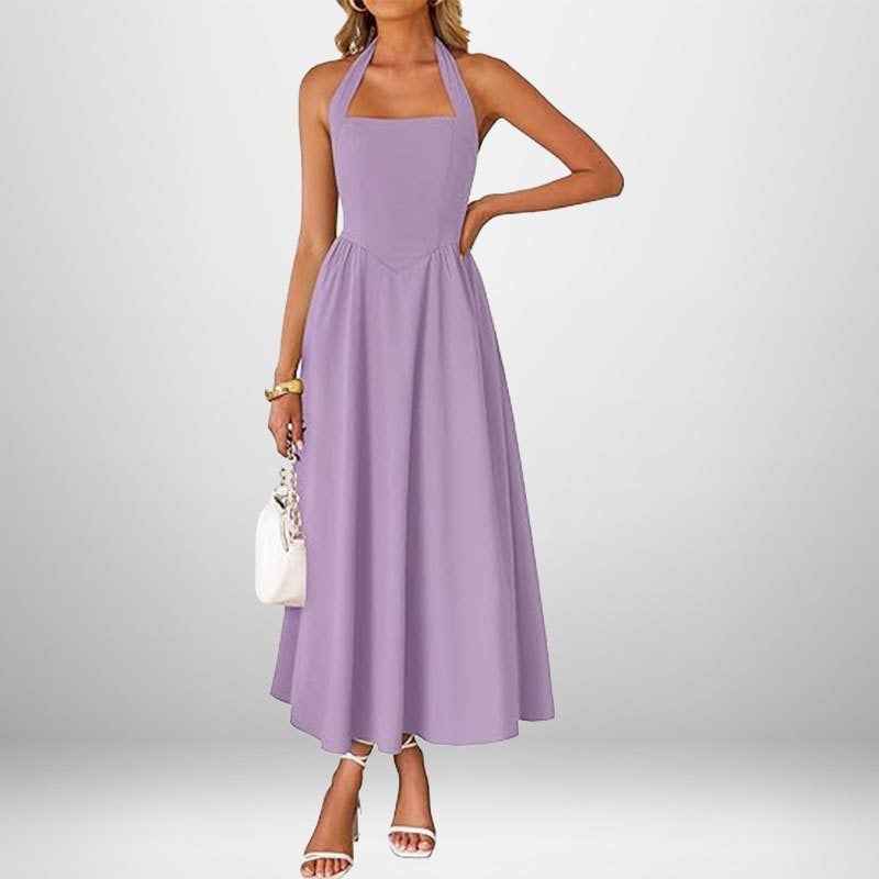Women's 2026 Spring Elegant Halter Neck A-Line Maxi Dress with Wide Straps - Image 3