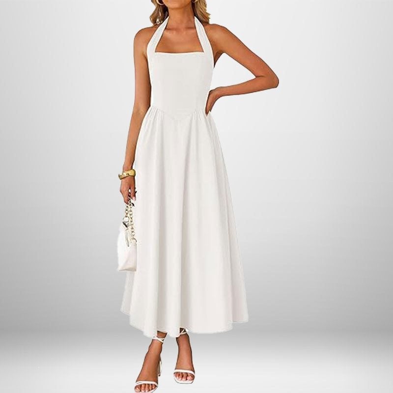 Women's 2026 Spring Elegant Halter Neck A-Line Maxi Dress with Wide Straps - Image 1