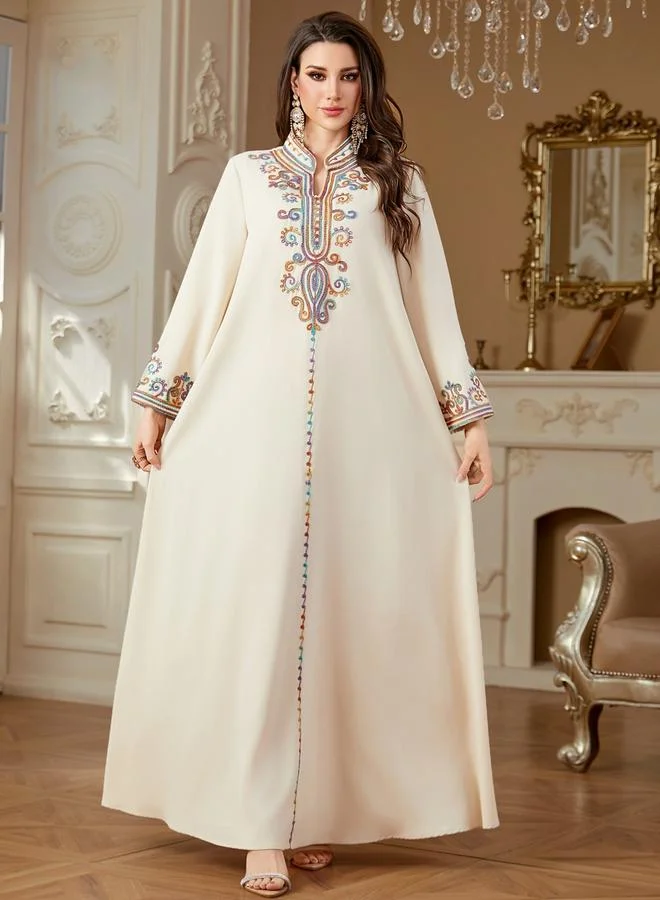 Take Two Beige Embroidered A-Line Jalabiya