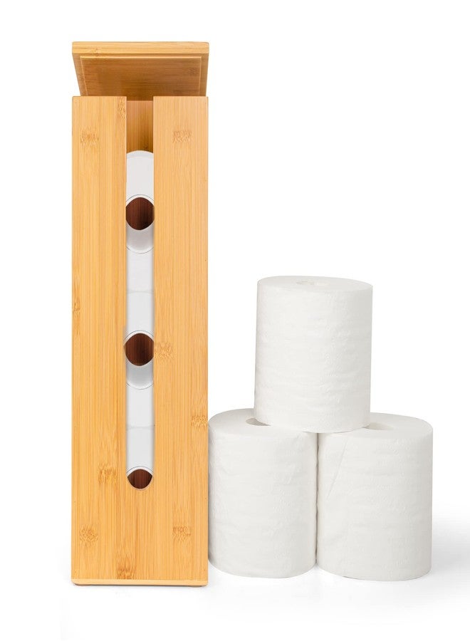 GOBAM Bamboo Toilet Paper Holder - Fits 3 Mega Toilet Paper, Bathroom Organizer, Toilet Paper Holder Stand, Bamboo Bathroom Accessories - Natural, 5.9 x 5.9 x 16.1 inches - Image 1