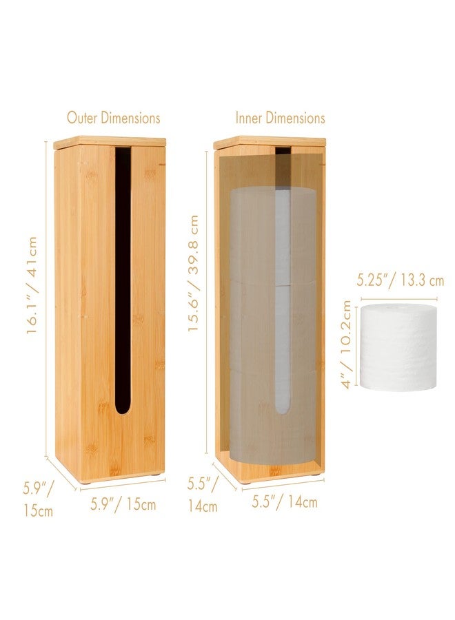 GOBAM Bamboo Toilet Paper Holder - Fits 3 Mega Toilet Paper, Bathroom Organizer, Toilet Paper Holder Stand, Bamboo Bathroom Accessories - Natural, 5.9 x 5.9 x 16.1 inches - Image 2