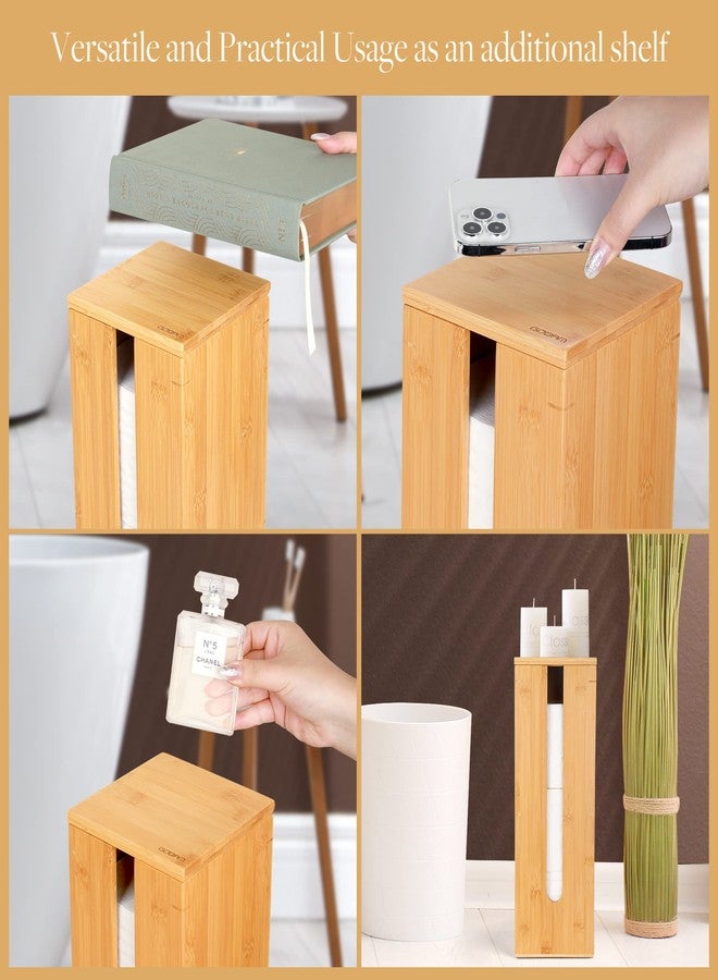 GOBAM Bamboo Toilet Paper Holder - Fits 3 Mega Toilet Paper, Bathroom Organizer, Toilet Paper Holder Stand, Bamboo Bathroom Accessories - Natural, 5.9 x 5.9 x 16.1 inches - Image 5