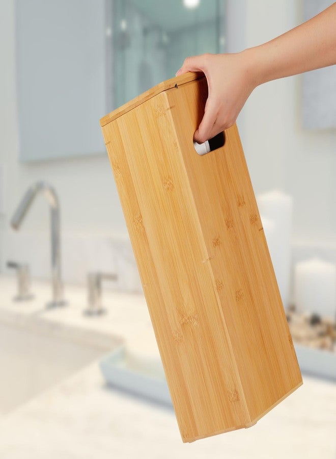 GOBAM Bamboo Toilet Paper Holder - Fits 3 Mega Toilet Paper, Bathroom Organizer, Toilet Paper Holder Stand, Bamboo Bathroom Accessories - Natural, 5.9 x 5.9 x 16.1 inches - Image 4