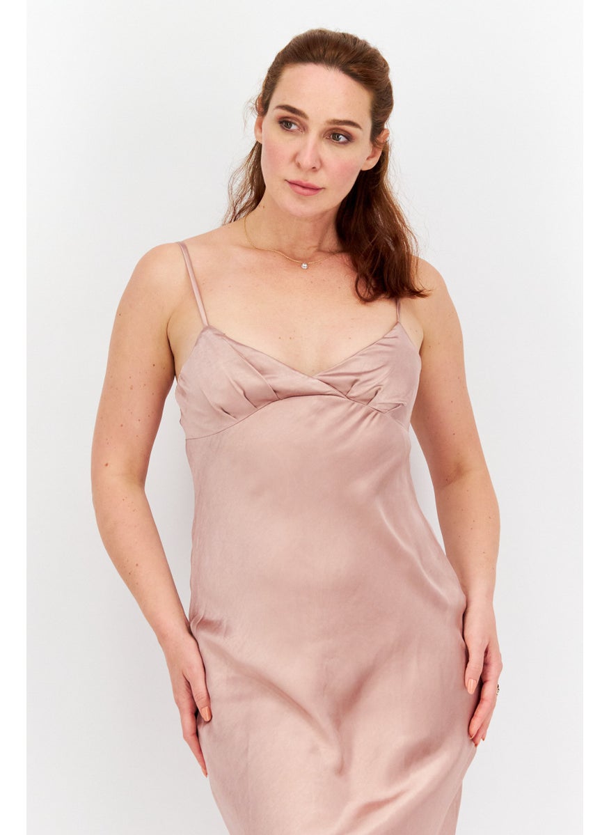Parallel Lines - Women Plain Maxi Dress, Pink - Image 1