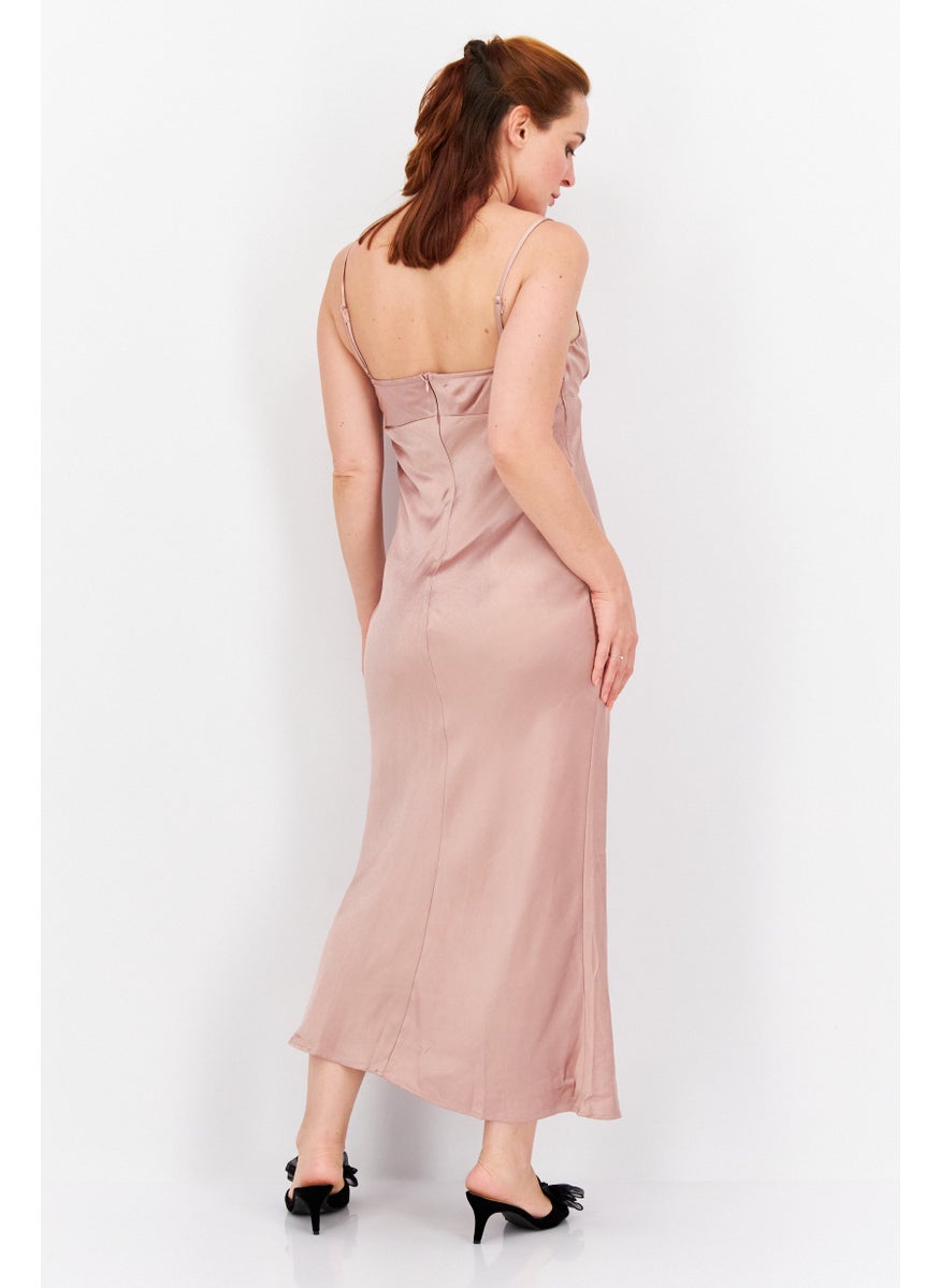 Parallel Lines - Women Plain Maxi Dress, Pink - Image 1
