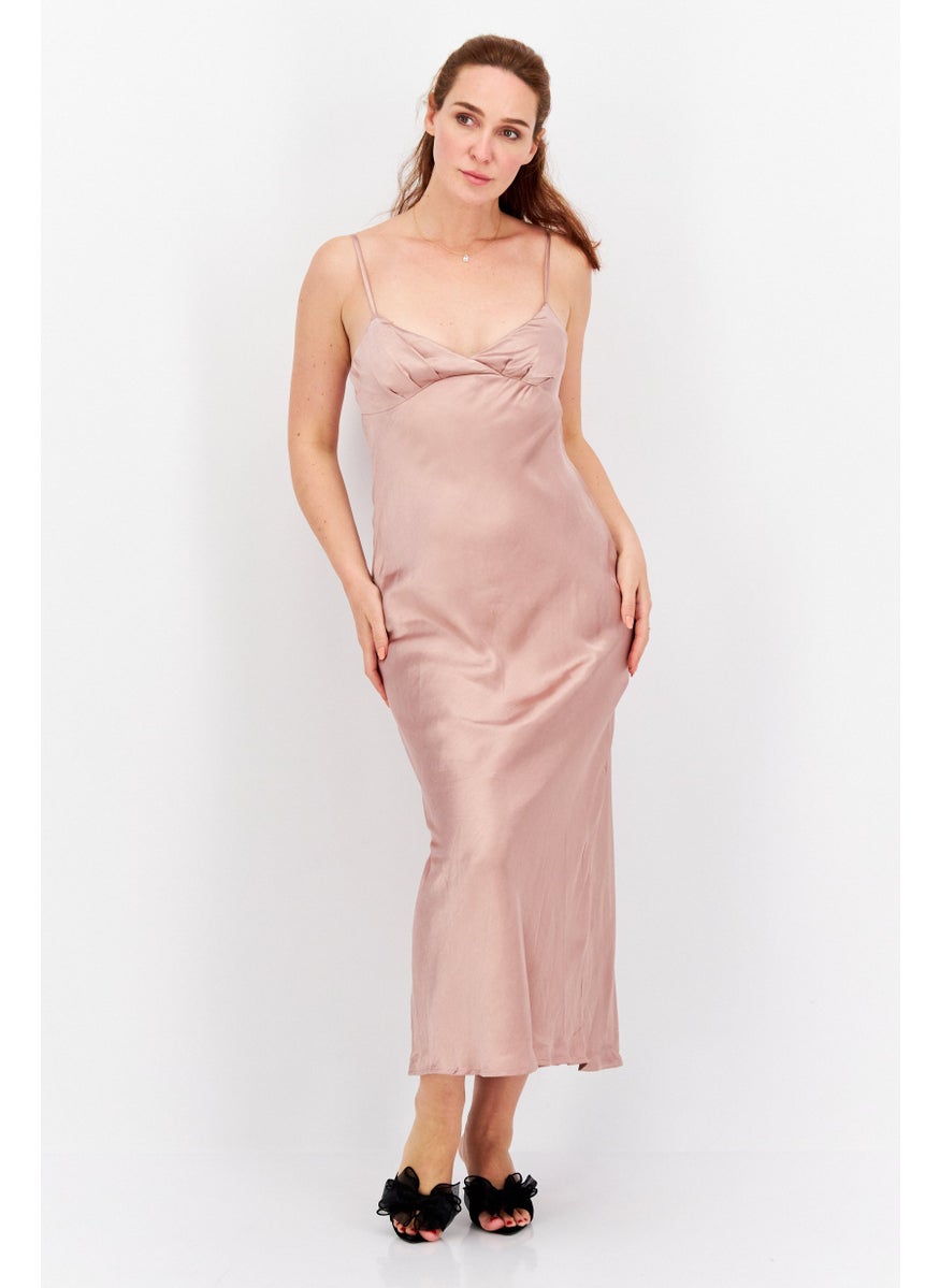 Parallel Lines - Women Plain Maxi Dress, Pink - Image 1