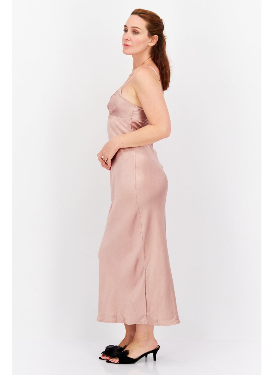 Parallel Lines - Women Plain Maxi Dress, Pink - Image 1
