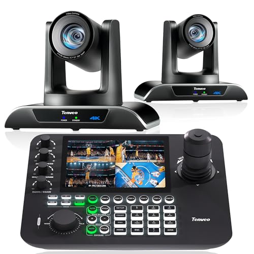 Tenveo 4K NDI PTZ Camera AI Humanoid & Face Auto-Tracking HDMI/USB3.0/LAN(PoE) 20X Optical Zoom(*2) and 7’’ LCD Quad-Screen NDI PTZ Joystick Controller Bundle/Kit for Church Services Live Production - Image 1