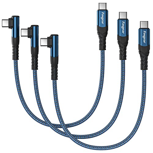 Fasgear Short USB C to USB C Cable 3 Pack 1ft 60W USB 20 Type C Charger Fast Charging Braided Right Angle Compatible for Galaxy S22 S21 Ultra S20 MacBook Air iPad Mini 6 Blue - Image 1