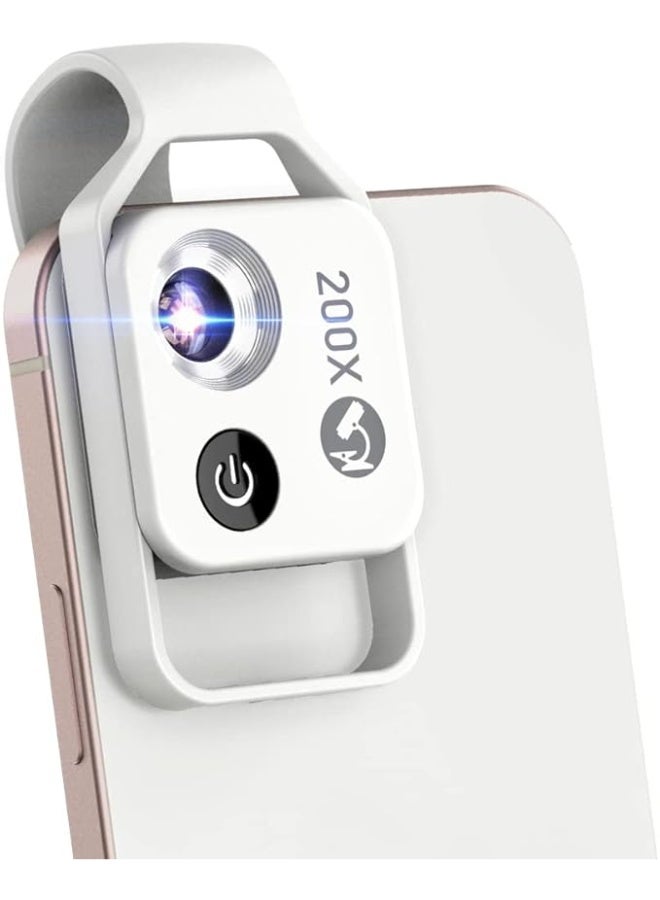 200x Magnification Zoom, High-Tech Clip-On Lens Turns Any Smartphone into a Professional Microscope, Mobile Phone Microscope with CPL Lens/LED Light, Pocket Microscope Camera (White) - Image 1
