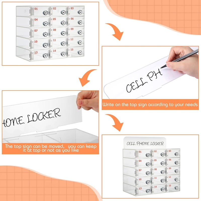 Threan 15 Slot Cell Phone Storage Box, Acrylic Clear Cell Phone Storage Cabinet Wall Mounted with Door, Locks and Keys for Office School Factory - Image 5
