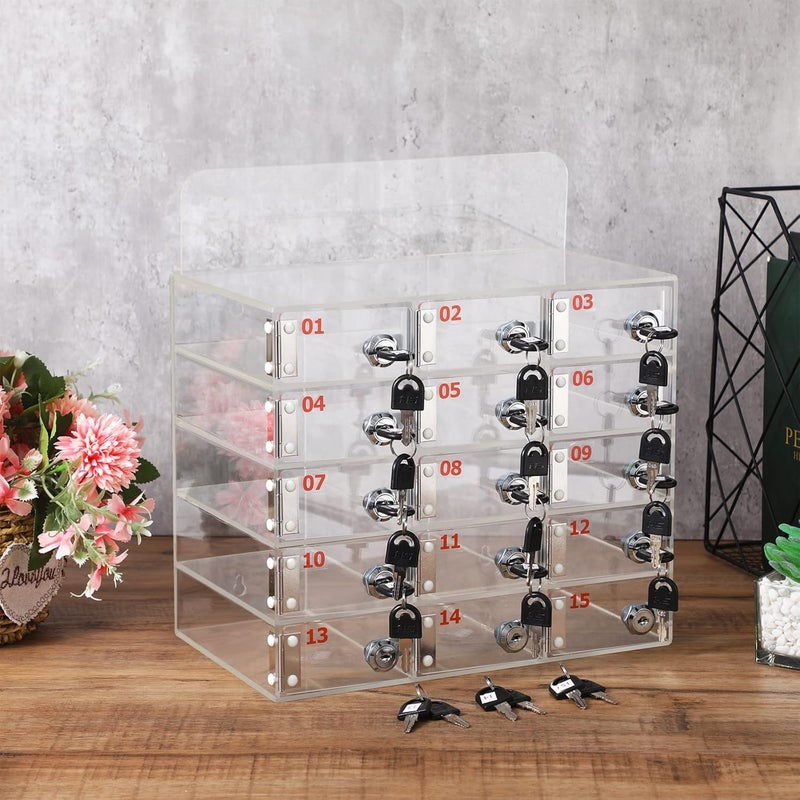 Threan 15 Slot Cell Phone Storage Box, Acrylic Clear Cell Phone Storage Cabinet Wall Mounted with Door, Locks and Keys for Office School Factory - Image 2