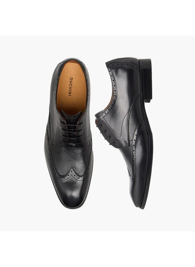 DUCHINI Men's Perforated Derby Shoes with Lace-Up Closure