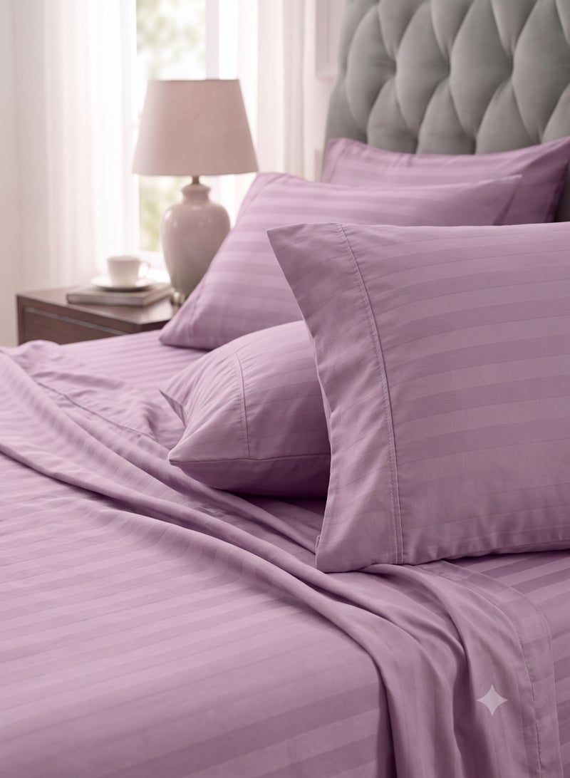 ZEESQUARE Luxury 4-Piece Pink Striped Bed Sheet Set | Hotel Collection Bedding Set with Flat Sheet, Fitted Sheet & 2 Pillow Covers | Soft Breathable Microfiber Bedding Set for King Size Bed | Premium Elegant Bedroom Bedding - Image 4