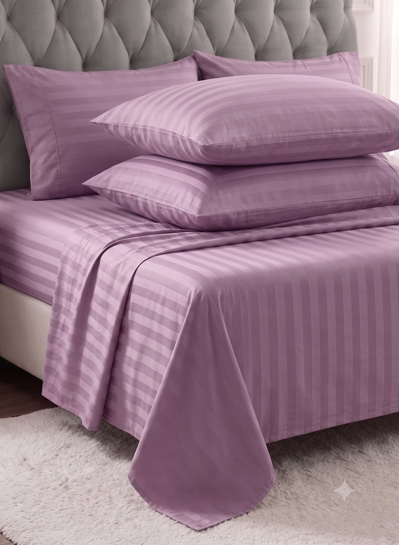 ZEESQUARE Luxury 4-Piece Pink Striped Bed Sheet Set | Hotel Collection Bedding Set with Flat Sheet, Fitted Sheet & 2 Pillow Covers | Soft Breathable Microfiber Bedding Set for King Size Bed | Premium Elegant Bedroom Bedding - Image 3