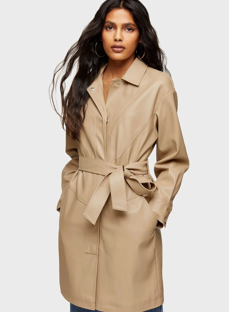TOPSHOP Pu Longline Seamed Shacket