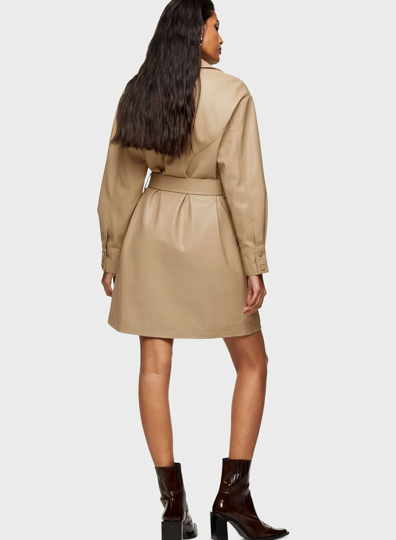 TOPSHOP Pu Longline Seamed Shacket