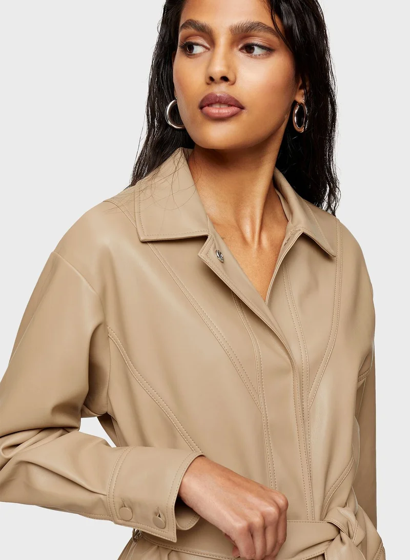 TOPSHOP Pu Longline Seamed Shacket