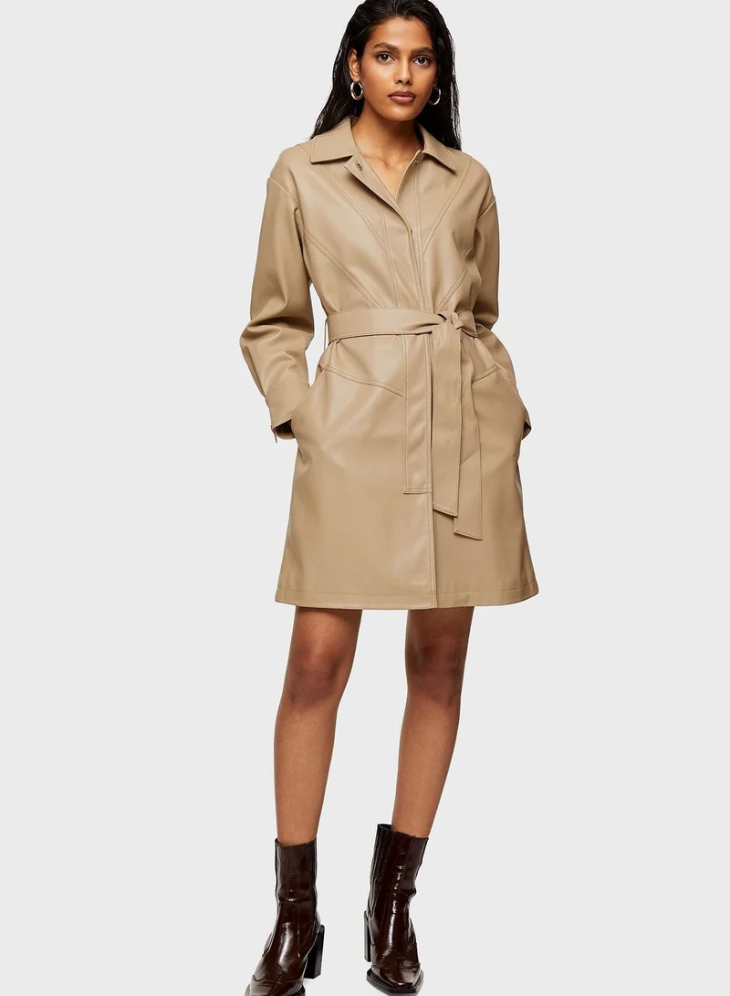 TOPSHOP Pu Longline Seamed Shacket