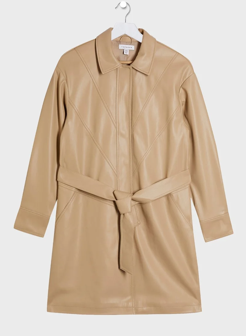 TOPSHOP Pu Longline Seamed Shacket