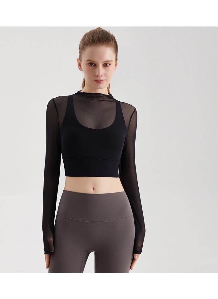 Generic Female Cross Thin Suspender Fashion Mesh Breathable Long Sleeved Fake Two-Piece Yoga Suit  - Image 1