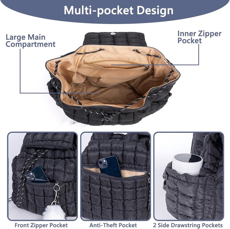iSamzan Quilted Puffer Backpack for Women: Large Lightweight Soft Purse Backpacks for Travel Daypack - Image 5