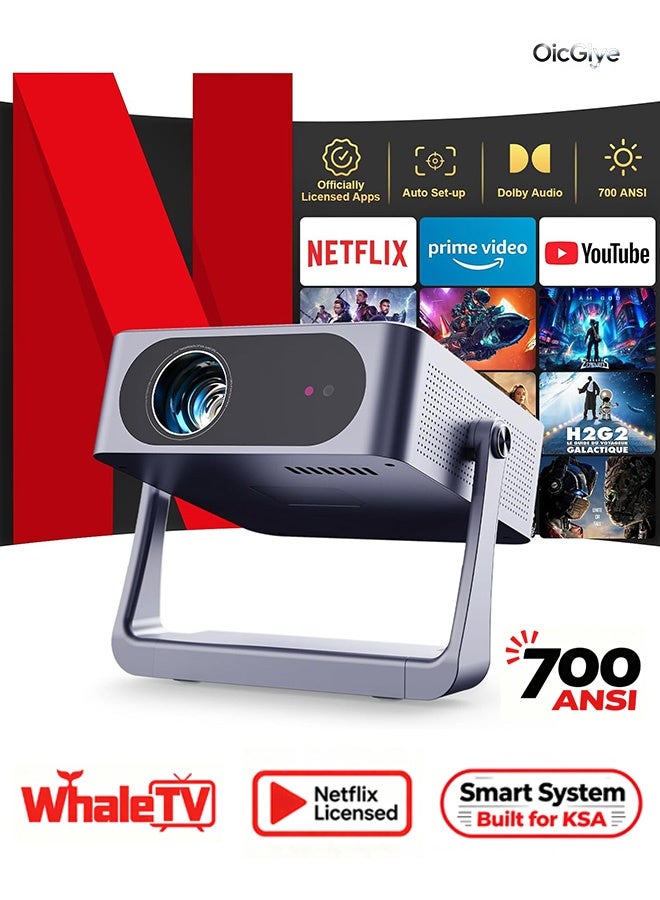 OicGlye Smart Projector with Official Netflix Licensed, 700 ANSI, AI Auto Focus & Keystone, Native 1080P Full HD, WiFi6, Two-Way Bluetooth 5.3 - Image 1