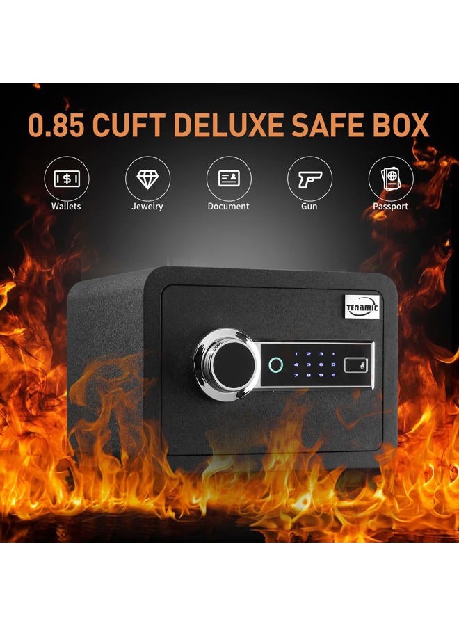 Tenamic Biometric Fingerprint Safe Box 0.85 Cubic Feet Fireproof Waterproof Safe Box with Induction Light and Leather, Solid Alloy Steel Office Hotel Home Cabinet Safe, Black - Image 2