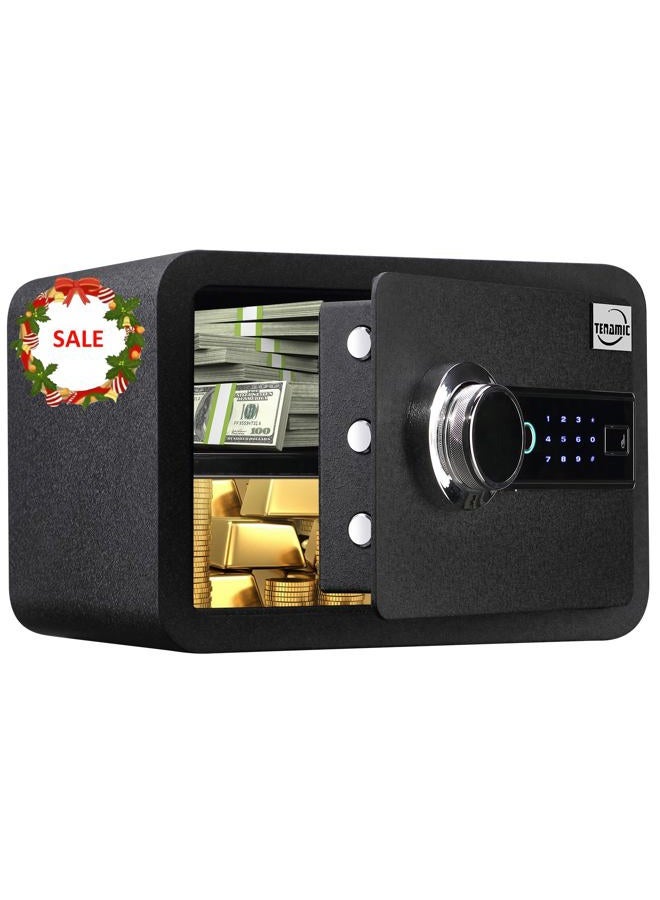 Tenamic Biometric Fingerprint Safe Box 0.85 Cubic Feet Fireproof Waterproof Safe Box with Induction Light and Leather, Solid Alloy Steel Office Hotel Home Cabinet Safe, Black - Image 1
