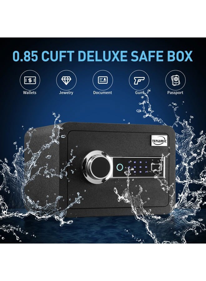 Tenamic Biometric Fingerprint Safe Box 0.85 Cubic Feet Fireproof Waterproof Safe Box with Induction Light and Leather, Solid Alloy Steel Office Hotel Home Cabinet Safe, Black - Image 3