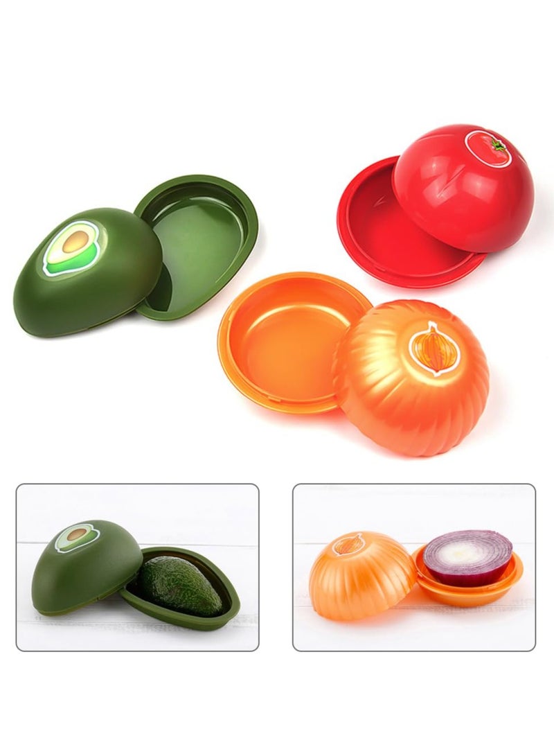 SYOSI 3Pcs Plastic Vegetable Fresh Storage Box, Fruit and Vegetable Shaped Sealed Keeper Food Saver Storage Containers, Vegetable Crisper, Tomato Saver, Onion Container and Avocado Saver - Image 2
