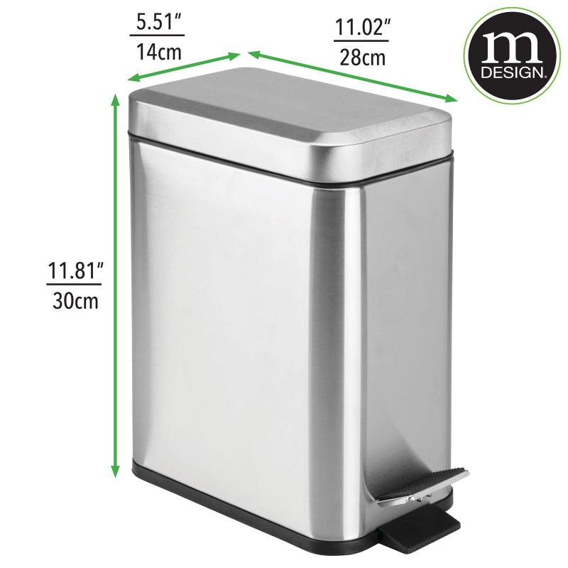 mDesign Small Modern 1.3 Gallon Rectangle Metal Lidded Step Trash Can, Compact Garbage Bin with Removable Liner Bucket and Handle for Bathroom, Kitchen, Craft Room, Office, Garage - White Marble - Image 4