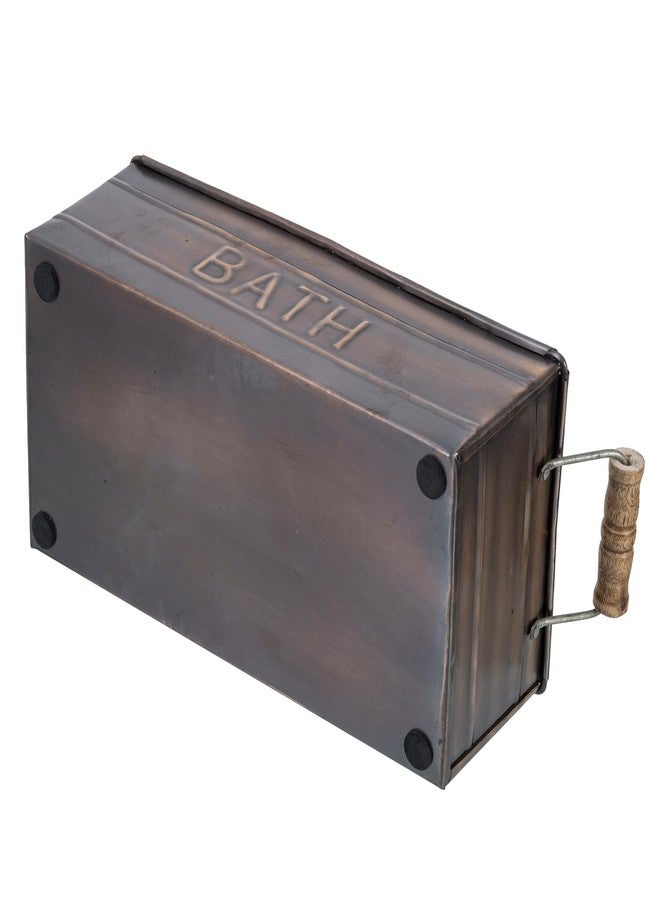 MyGift Vintage Bronze Metal Rectangular Storage Basket with Wooden Handles, Bathroom Toiletries Holder, Organizer Bin with Embossed BATH Label - Handcrafted in India - Image 5