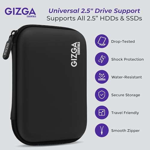 Gizga Essentials Hard Drive Case Shell, 6.35cm/2.5-inch, Portable Storage Organizer Bag for Earphone USB Cable Power Bank Mobile Charger Digital Gadget Hard Disk, Water Resistance Material, Black - Image 2