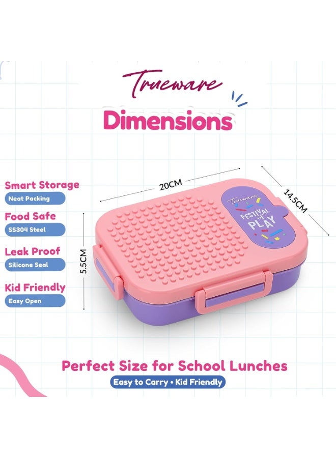 Trueware علبة طعام Trueware BRIX Fun Food and Play مصنوعة من الفولاذ المقاوم للصدأ 304 معزولة بمادة البولي يوريثين، تحتوي على قسمين، خالية من مادة BPA، آمنة للاستخدام مع الطعام، مثالية للمدرسة والنزهات والمكتب والأنشطة الخارجية - سعة 540 مل مع ملعقة - Image 3
