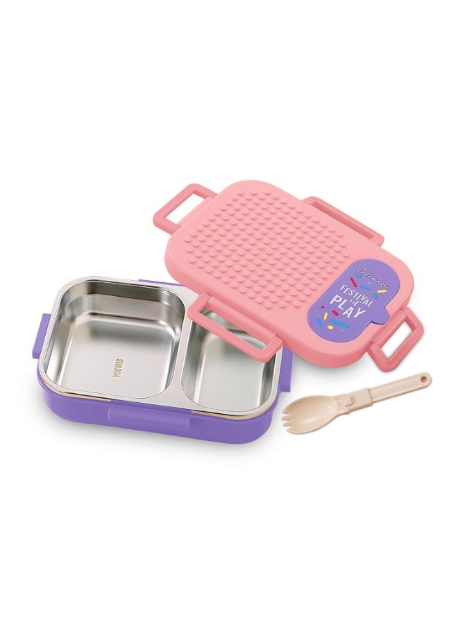 Trueware علبة طعام Trueware BRIX Fun Food and Play مصنوعة من الفولاذ المقاوم للصدأ 304 معزولة بمادة البولي يوريثين، تحتوي على قسمين، خالية من مادة BPA، آمنة للاستخدام مع الطعام، مثالية للمدرسة والنزهات والمكتب والأنشطة الخارجية - سعة 540 مل مع ملعقة - Image 1