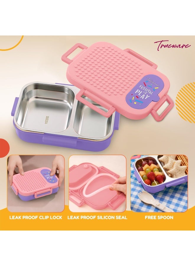 Trueware علبة طعام Trueware BRIX Fun Food and Play مصنوعة من الفولاذ المقاوم للصدأ 304 معزولة بمادة البولي يوريثين، تحتوي على قسمين، خالية من مادة BPA، آمنة للاستخدام مع الطعام، مثالية للمدرسة والنزهات والمكتب والأنشطة الخارجية - سعة 540 مل مع ملعقة - Image 4