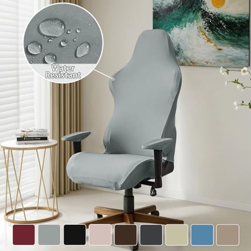 Master Pink Waterproof Gaming Chair Cover, Ergonomic Office Computer Game Chair Slipcovers, Stretchy Polyester Covers, 4pcs with Armrest Covers/Back Covers/Seat Cover for Reclining Racing Gaming Chair Light Gray - Image 2