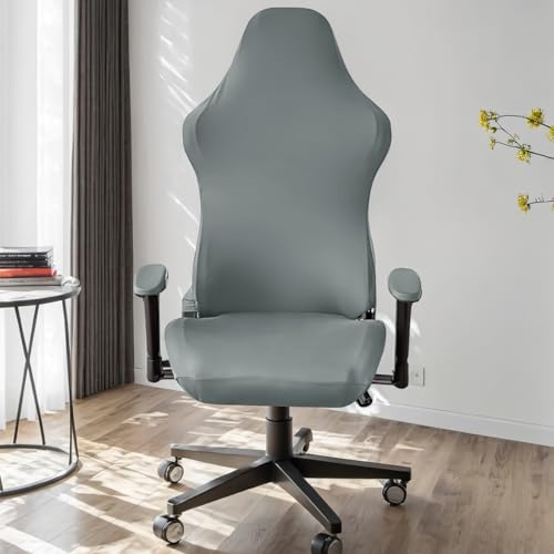 Master Pink Waterproof Gaming Chair Cover, Ergonomic Office Computer Game Chair Slipcovers, Stretchy Polyester Covers, 4pcs with Armrest Covers/Back Covers/Seat Cover for Reclining Racing Gaming Chair Light Gray - Image 1