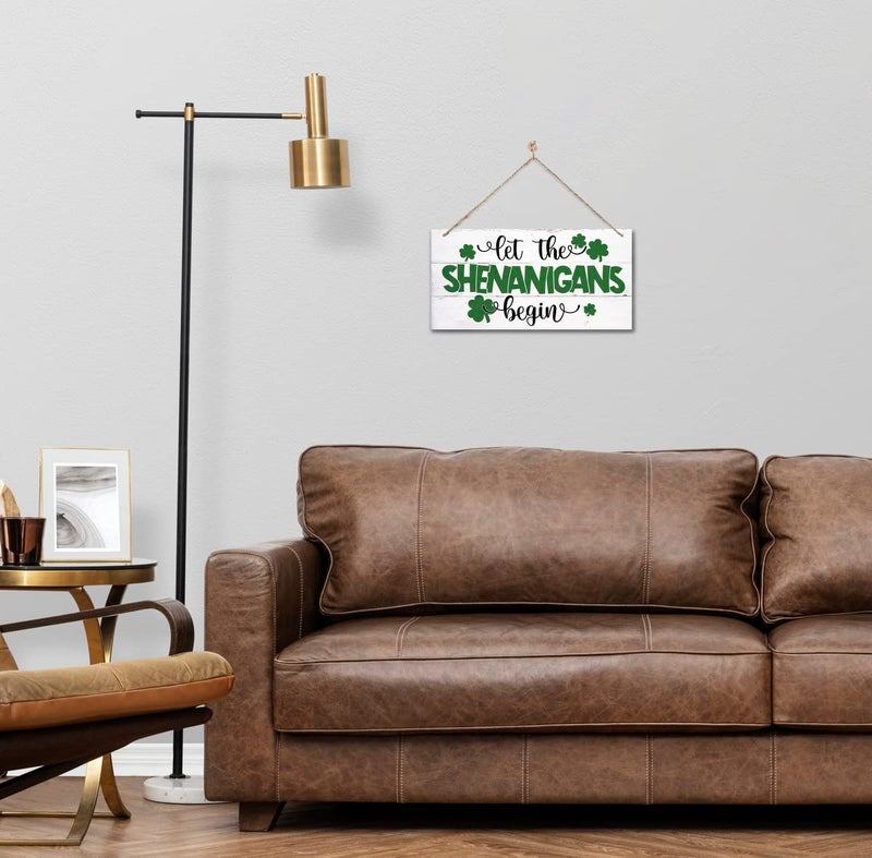Gkwa Hanging St. Patrick's Day Wood Sign - 'Let the Shenanigans Begin' - Irish Home Decor, Wall Art, Rustic Farmhouse Style - Image 4