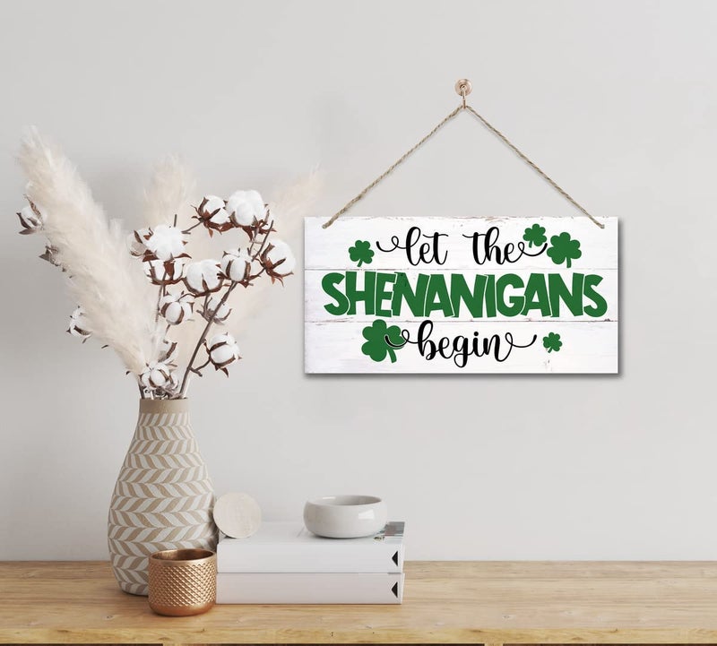 Gkwa Hanging St. Patrick's Day Wood Sign - 'Let the Shenanigans Begin' - Irish Home Decor, Wall Art, Rustic Farmhouse Style - Image 2