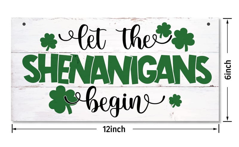 Gkwa Hanging St. Patrick's Day Wood Sign - 'Let the Shenanigans Begin' - Irish Home Decor, Wall Art, Rustic Farmhouse Style - Image 3