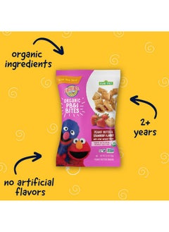 Earth's Best Earth's Best Organic Kids Snacks, Sesame Street Toddler Snacks, Organic PB&J Bites for Toddlers 2 Years and Older, Peanut Butter and Strawberry Flavored with Other Natural Flavors, 3.17oz (Pack of 6)  - Image 1