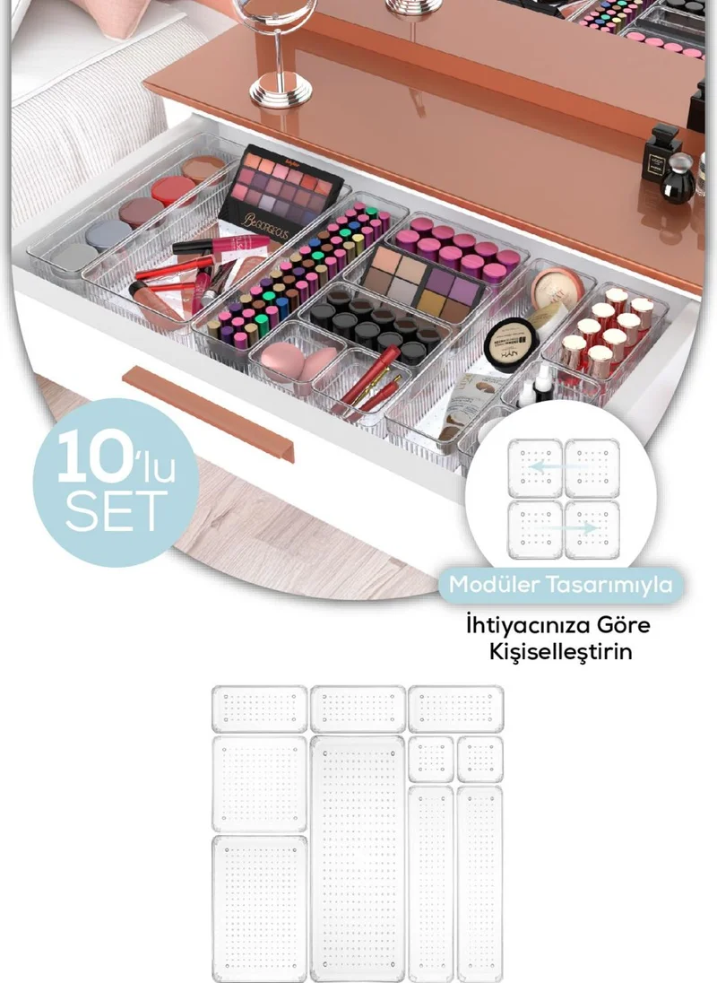 Vienev 10 PIECE Cabinet-Drawer Cosmetic Jewelry Accessory Organizer