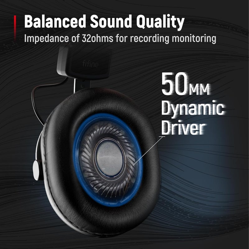 FIFINE Studio Monitor Headphones for Recording-Over Ear Wired Headphones for Podcast Monitoring, Streaming Comfortable Equipment with Detachable Cables 3.5mm or 6.35mm Jack, Black, on PC/Mixer-H8 - Image 2