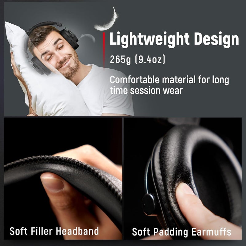 FIFINE Studio Monitor Headphones for Recording-Over Ear Wired Headphones for Podcast Monitoring, Streaming Comfortable Equipment with Detachable Cables 3.5mm or 6.35mm Jack, Black, on PC/Mixer-H8 - Image 5