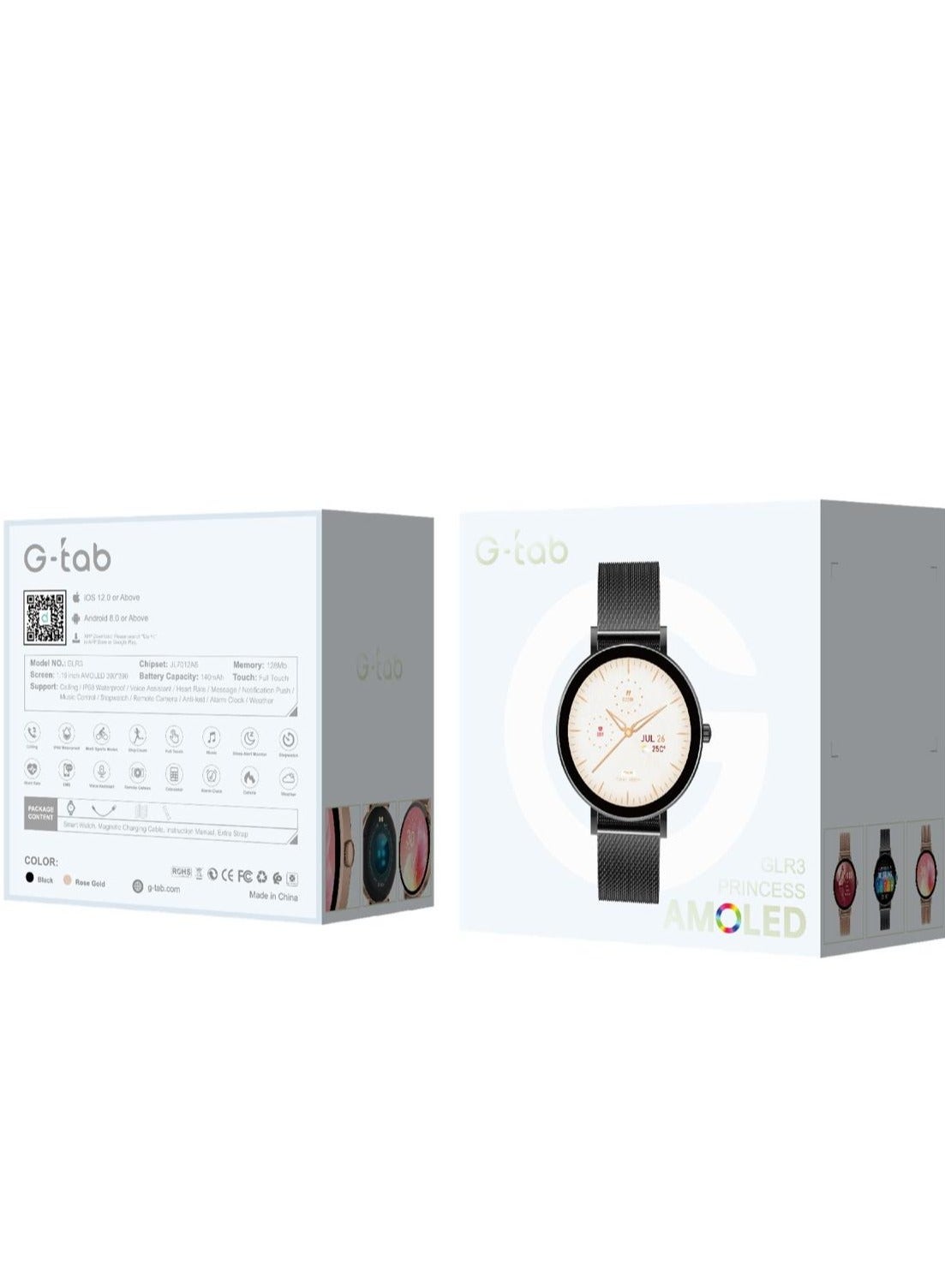 G-TAB GLR3 Smartwatch – 1.43'' AMOLED Display, Bluetooth Calling, Multi-Sport Modes, Fitness & Health Tracker, Waterproof Smart Watch for Men & Women