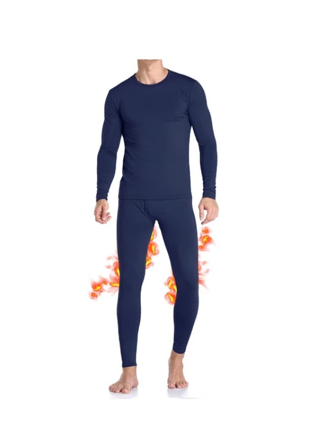 TIKNAL Men’s Thermal Underwear Fleece-Lined Soft Base Layer with Cashmere-Like Feel for Winter Dark Blue - Image 2